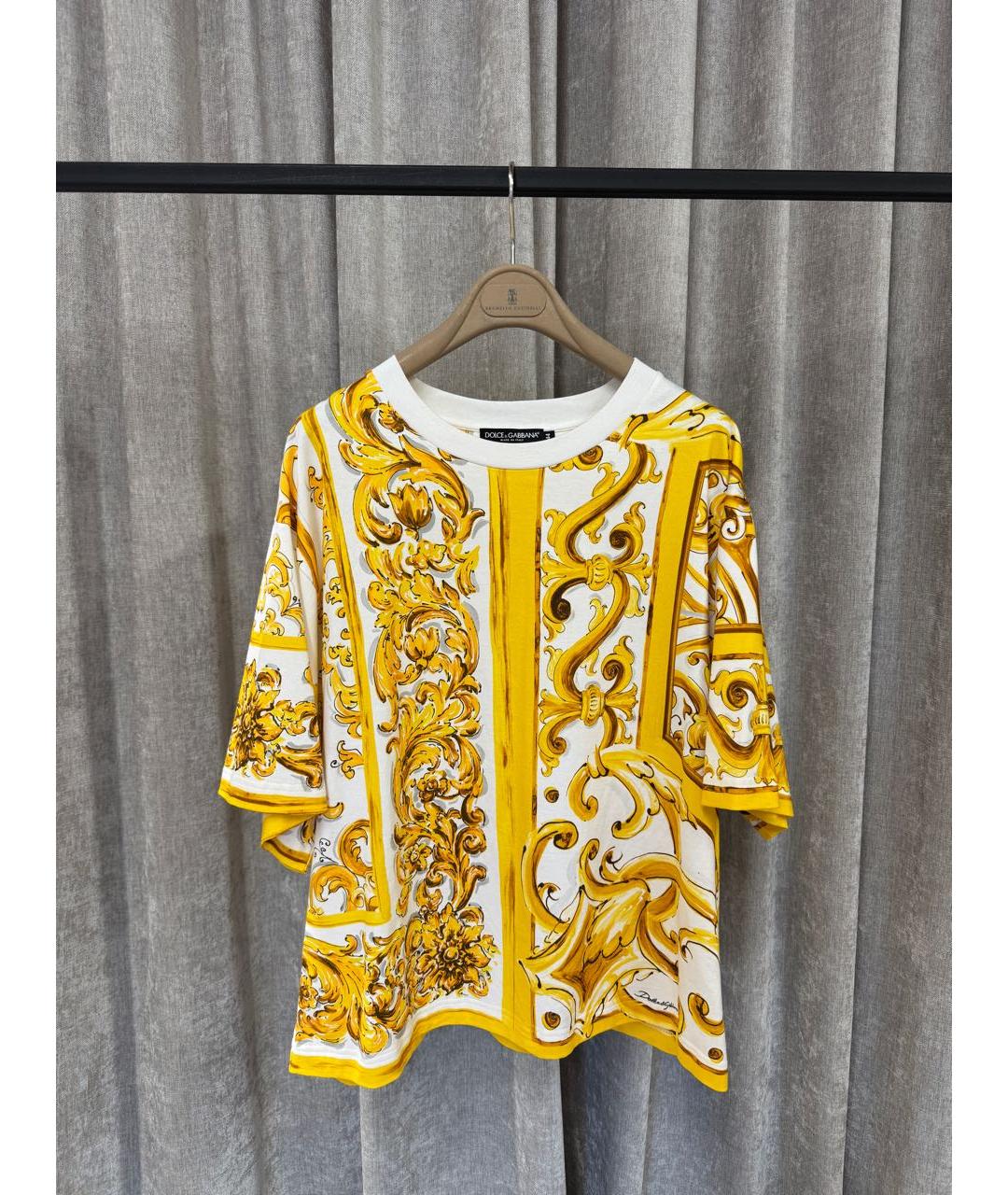 DOLCE&GABBANA Желтая хлопковая футболка, фото 5