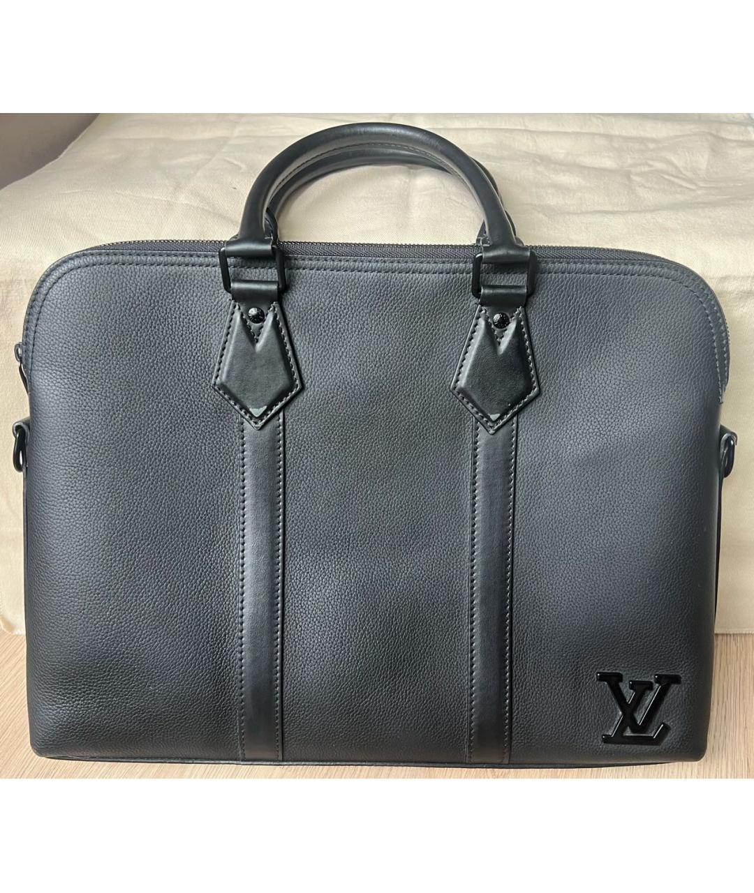 LOUIS VUITTON Черный кожаный портфель, фото 7