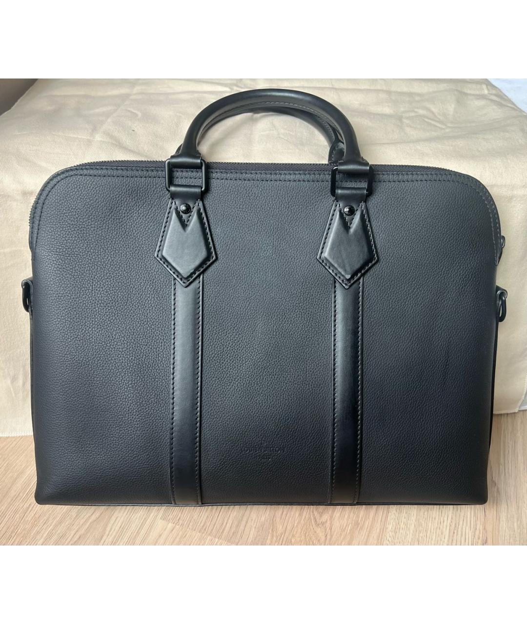 LOUIS VUITTON Черный кожаный портфель, фото 3