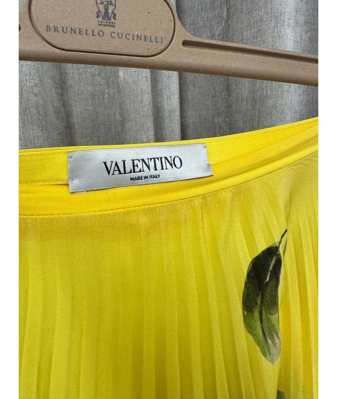 VALENTINO Желтая шелковая юбка миди, фото 3