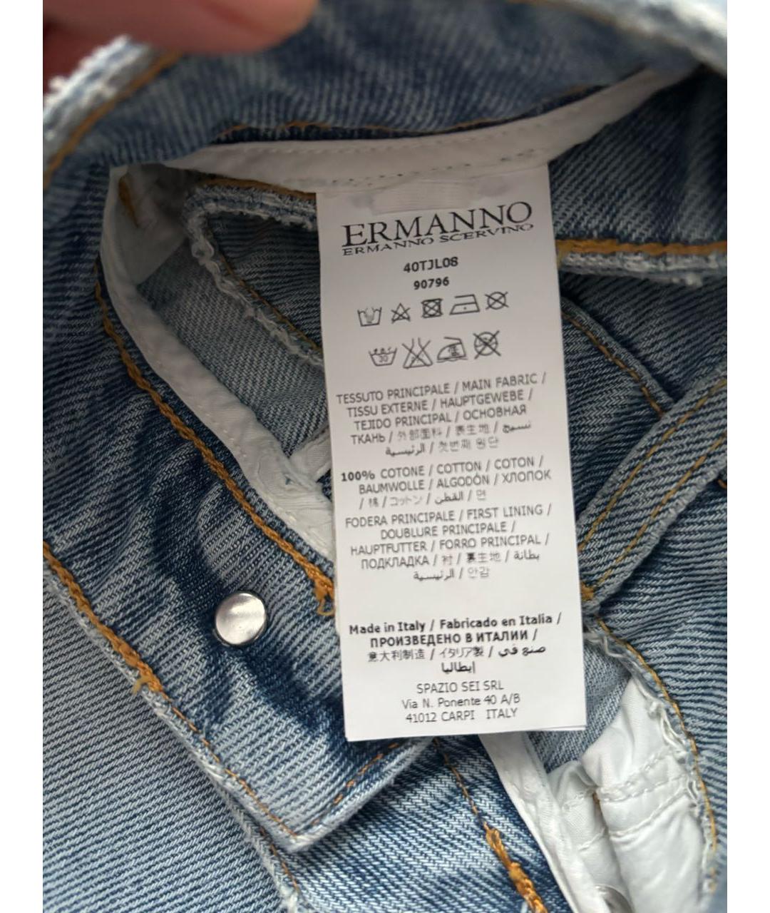 ERMANNO SCERVINO Голубые хлопковые прямые джинсы, фото 3