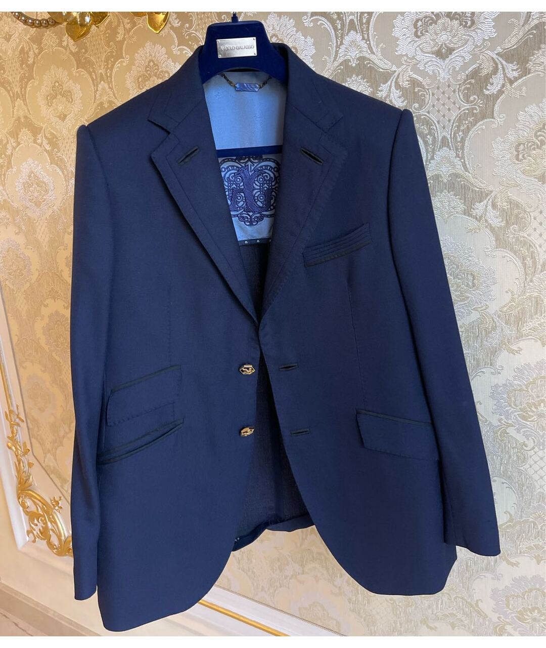 ANGELO GALASSO Темно-синий хлопко-эластановый пиджак, фото 5