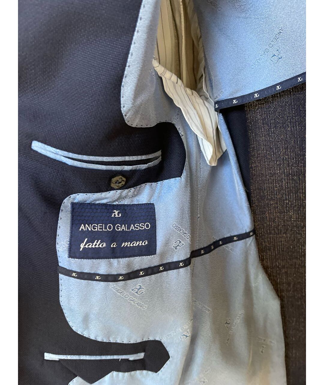 ANGELO GALASSO Темно-синий хлопко-эластановый пиджак, фото 2
