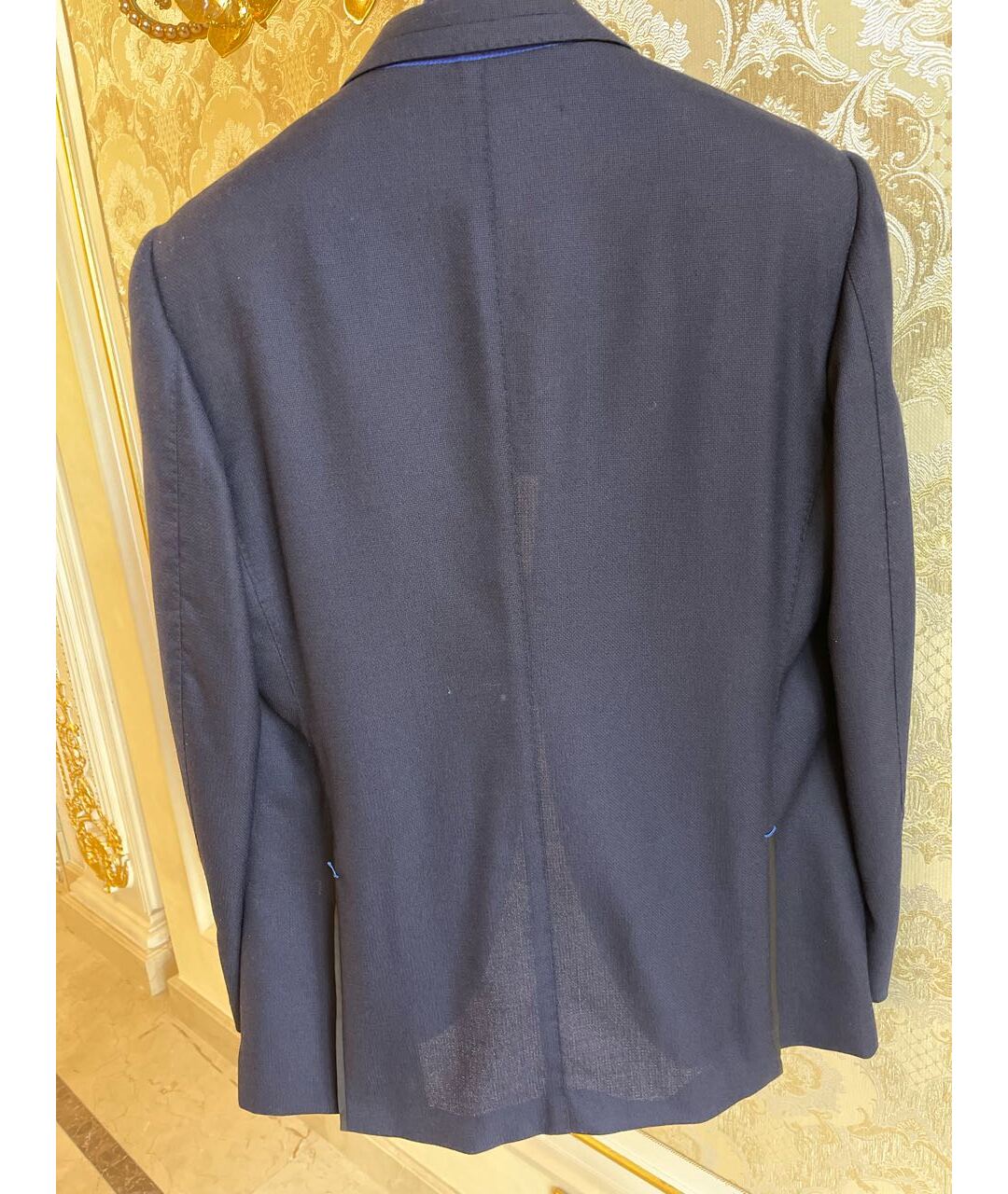ANGELO GALASSO Темно-синий хлопко-эластановый пиджак, фото 4