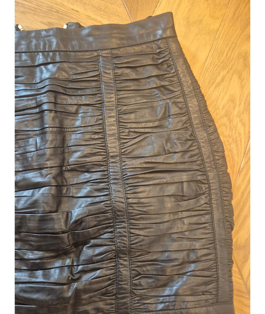 BALMAIN Черная кожаная юбка мини, фото 4
