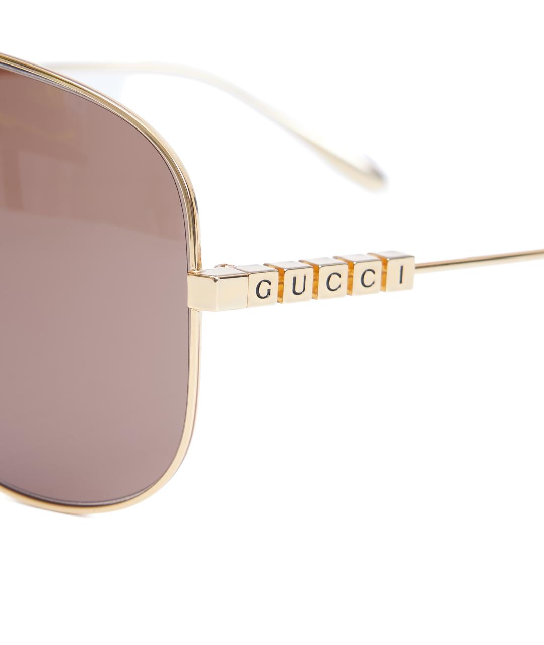 GUCCI Золотые металлические солнцезащитные очки, фото 3