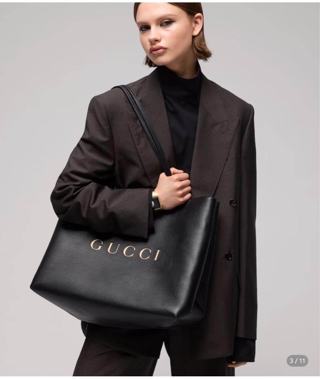 GUCCI Черная кожаная сумка тоут, фото 2