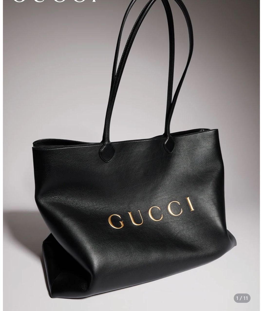 GUCCI Черная кожаная сумка тоут, фото 3