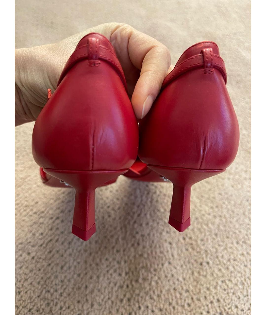 PRADA Красные кожаные лодочки на низком каблуке, фото 2