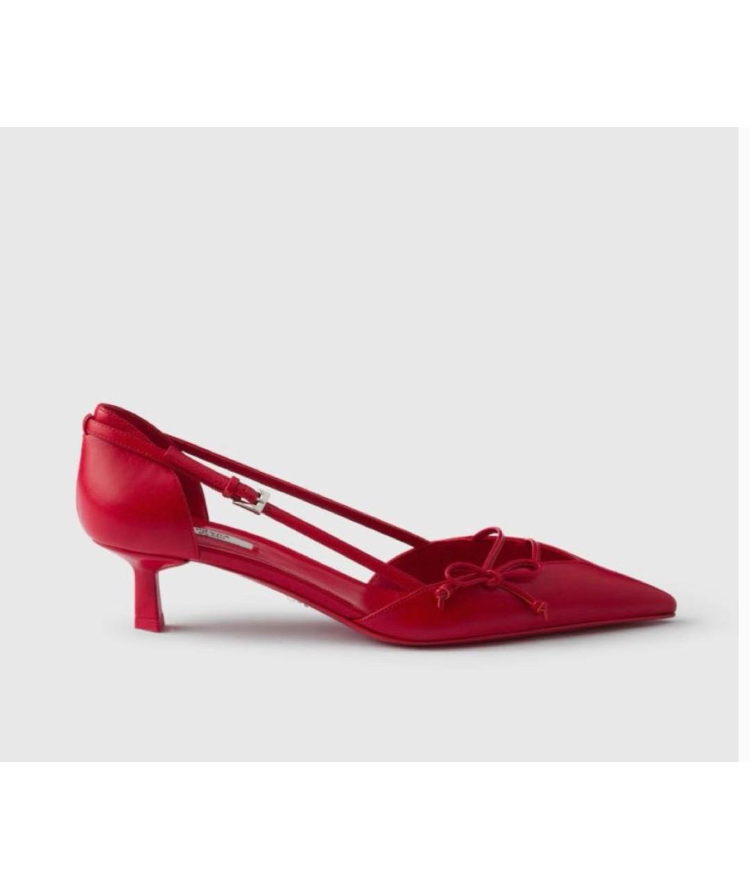 PRADA Красные кожаные лодочки на низком каблуке, фото 9