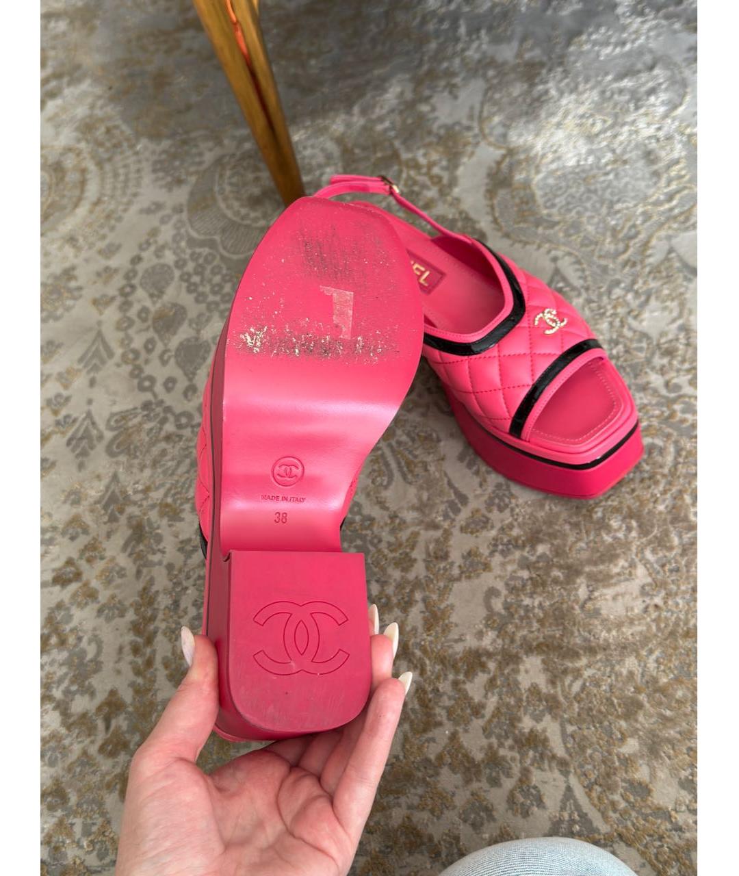 CHANEL Розовые кожаные сандалии, фото 5