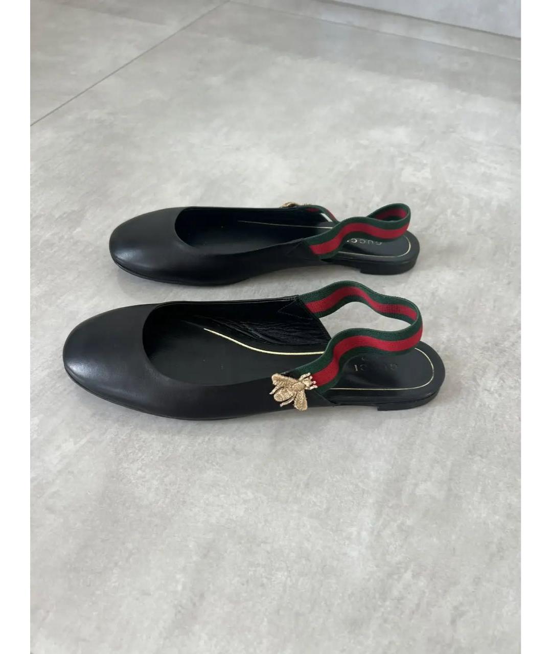 GUCCI Черные кожаные балетки, фото 4