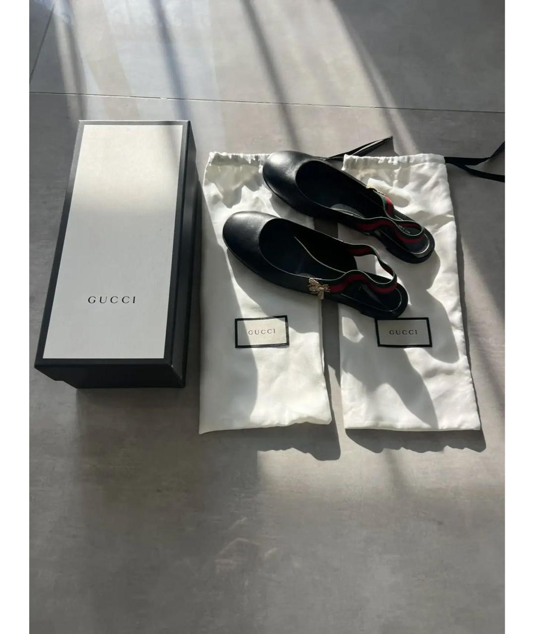 GUCCI Черные кожаные балетки, фото 3