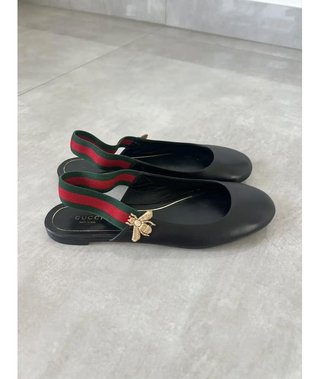 GUCCI Черные кожаные балетки, фото 5