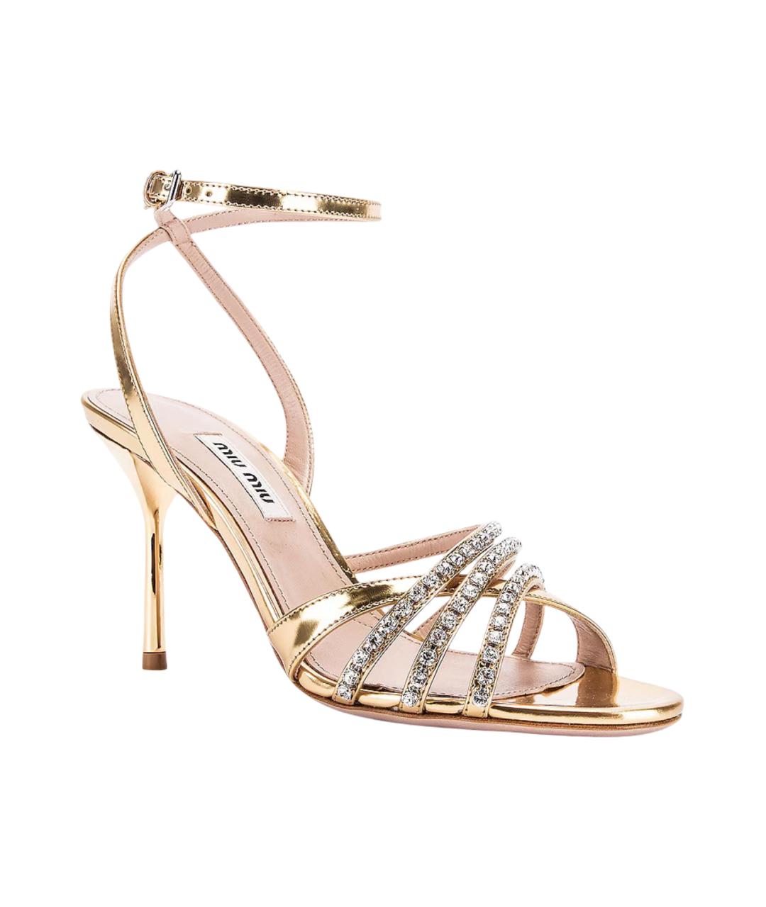 MIU MIU Золотые кожаные босоножки, фото 2