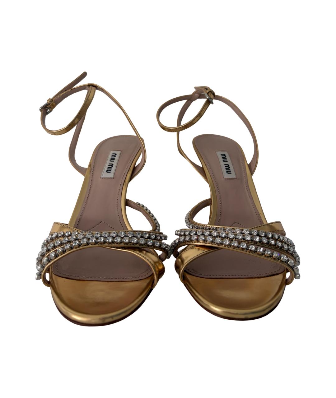 MIU MIU Золотые кожаные босоножки, фото 3