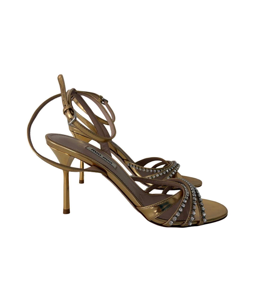 MIU MIU Золотые кожаные босоножки, фото 4