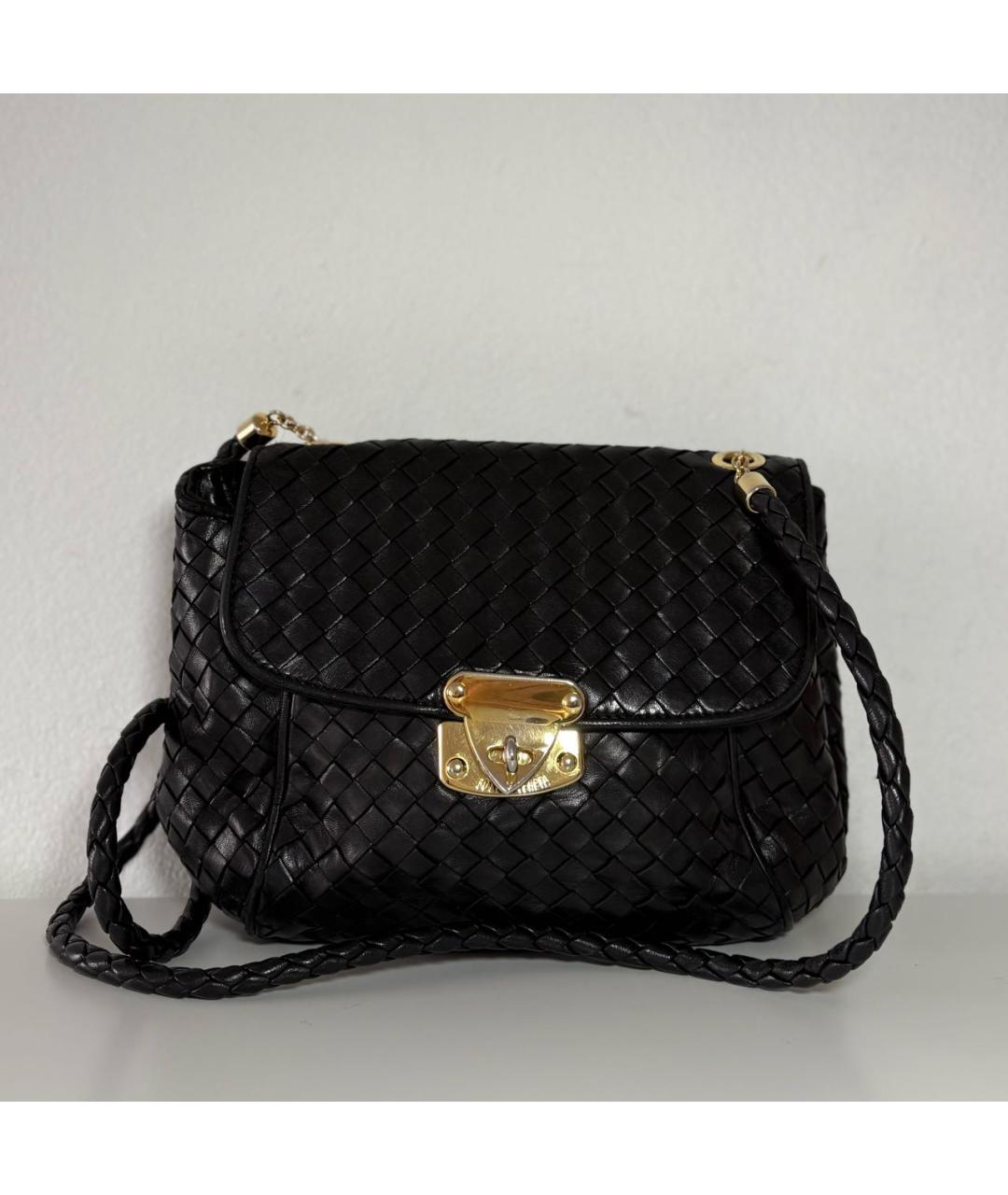 BOTTEGA VENETA Черная кожаная сумка через плечо, фото 7
