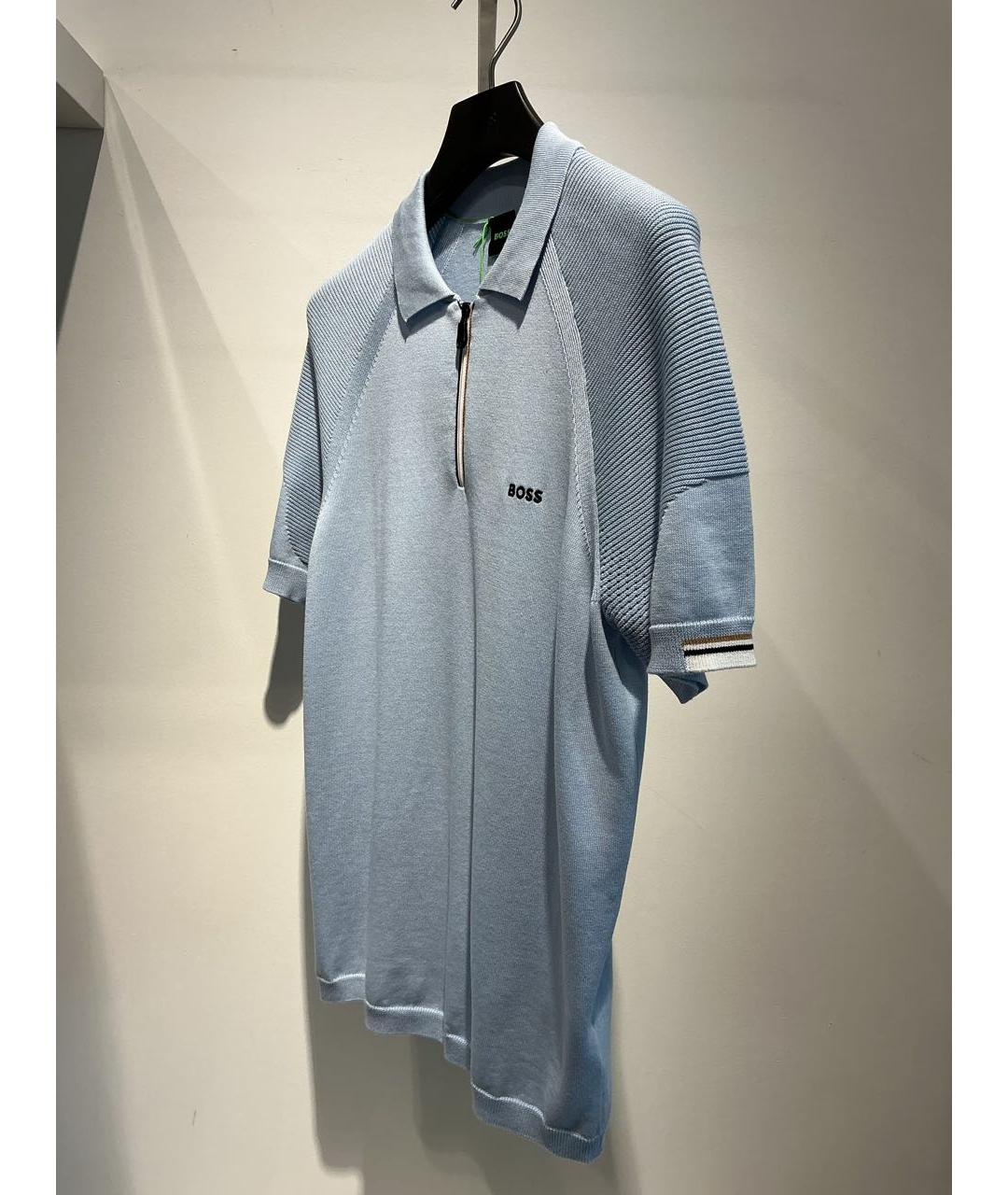 HUGO BOSS Голубое вискозное поло с коротким рукавом, фото 3