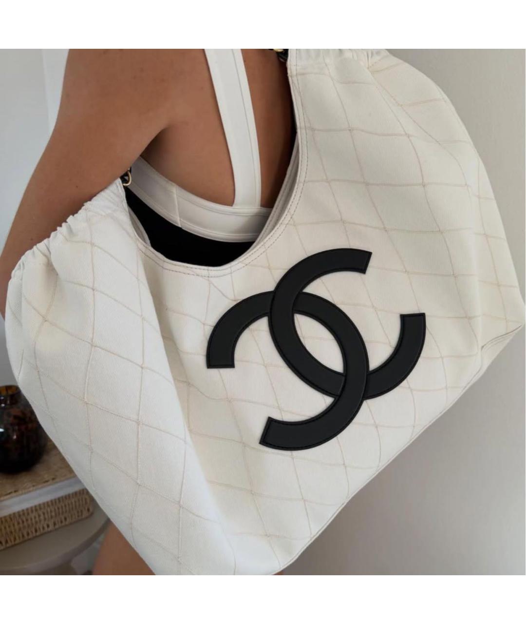 CHANEL Белая кожаная сумка тоут, фото 6