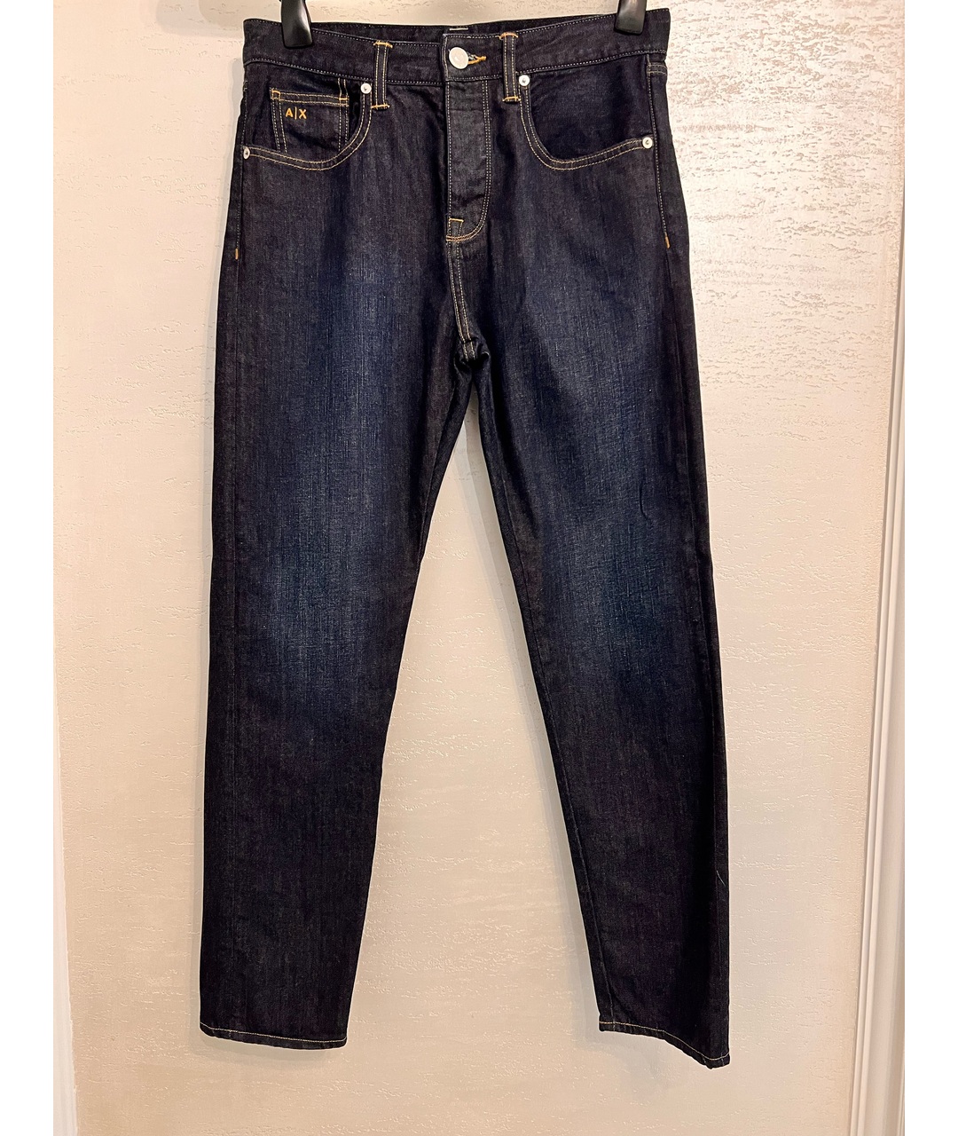 ARMANI EXCHANGE Темно-синие хлопко-эластановые прямые джинсы, фото 5