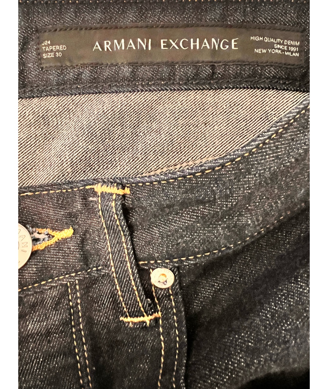 ARMANI EXCHANGE Темно-синие хлопко-эластановые прямые джинсы, фото 4