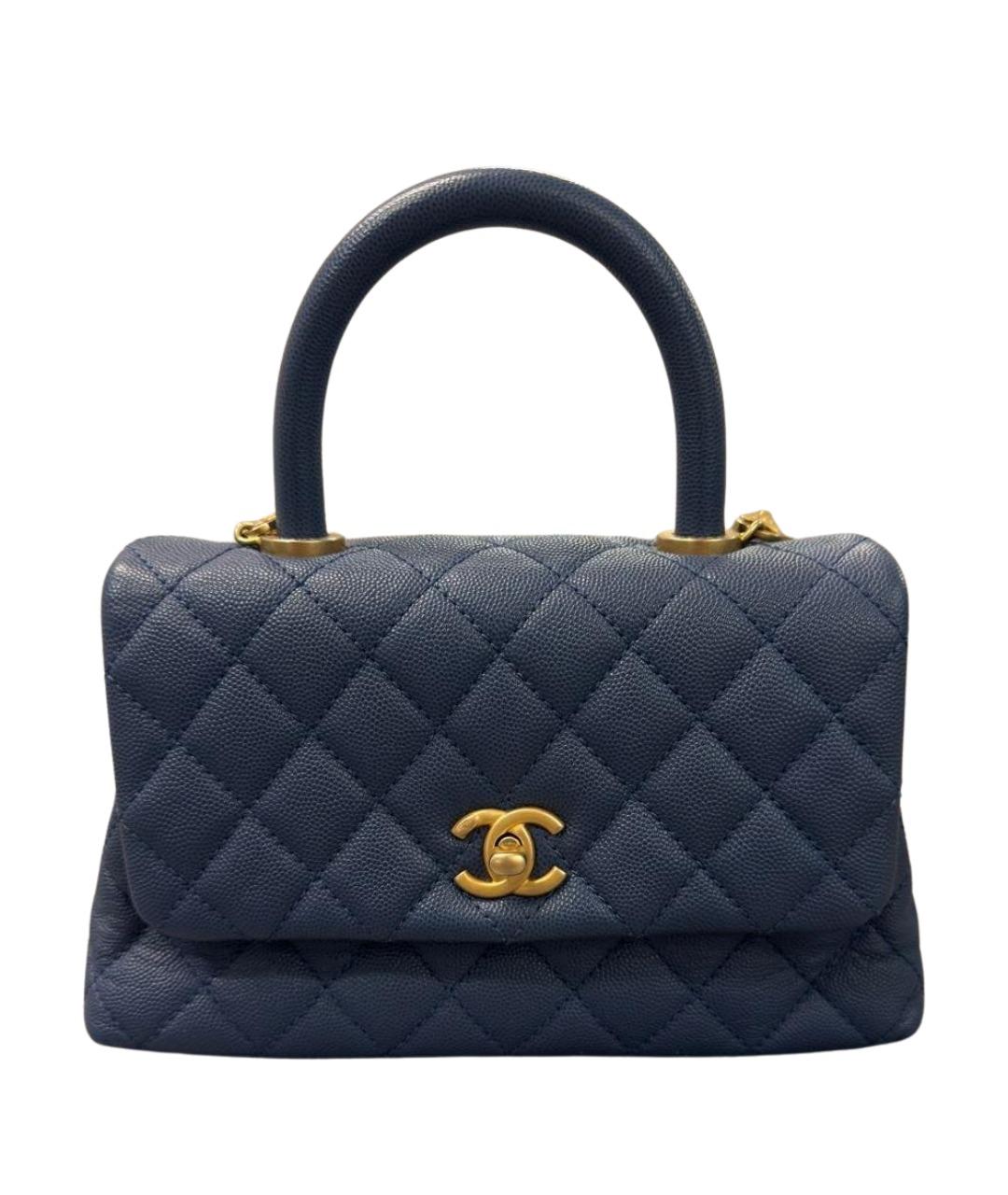 CHANEL Синяя кожаная сумка с короткими ручками, фото 1