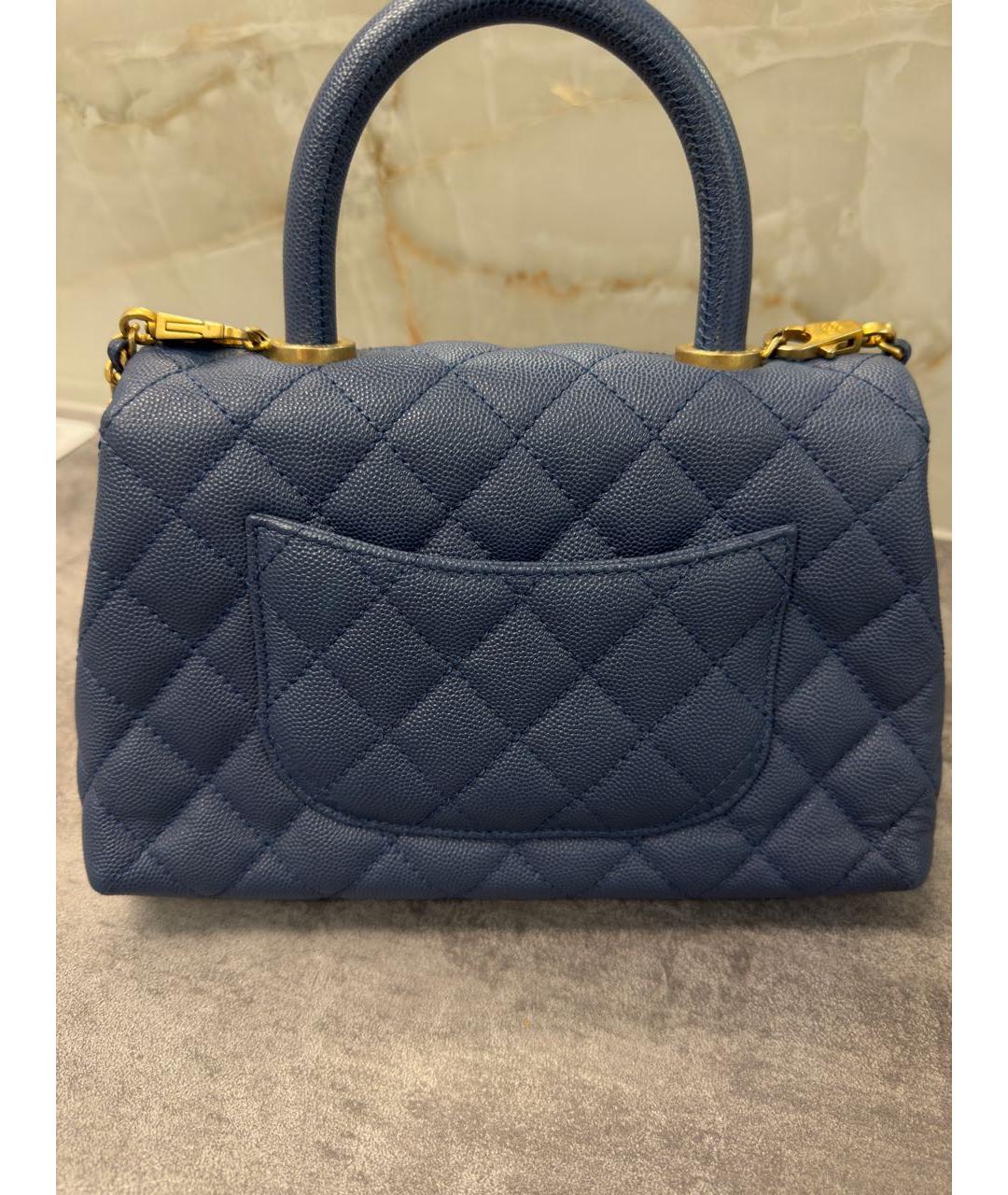 CHANEL Синяя кожаная сумка с короткими ручками, фото 3