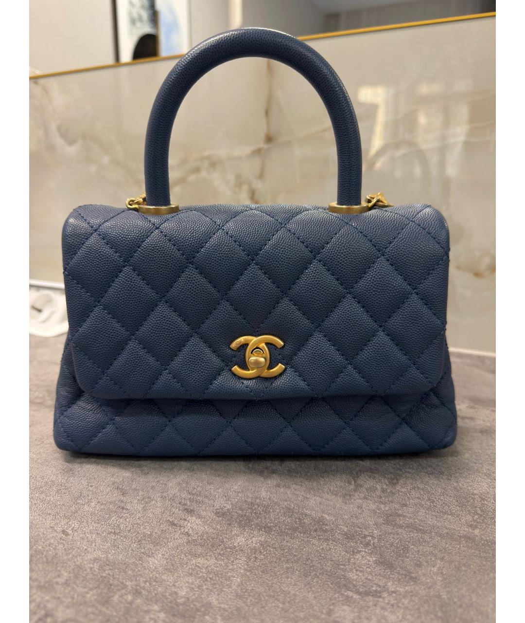 CHANEL Синяя кожаная сумка с короткими ручками, фото 9