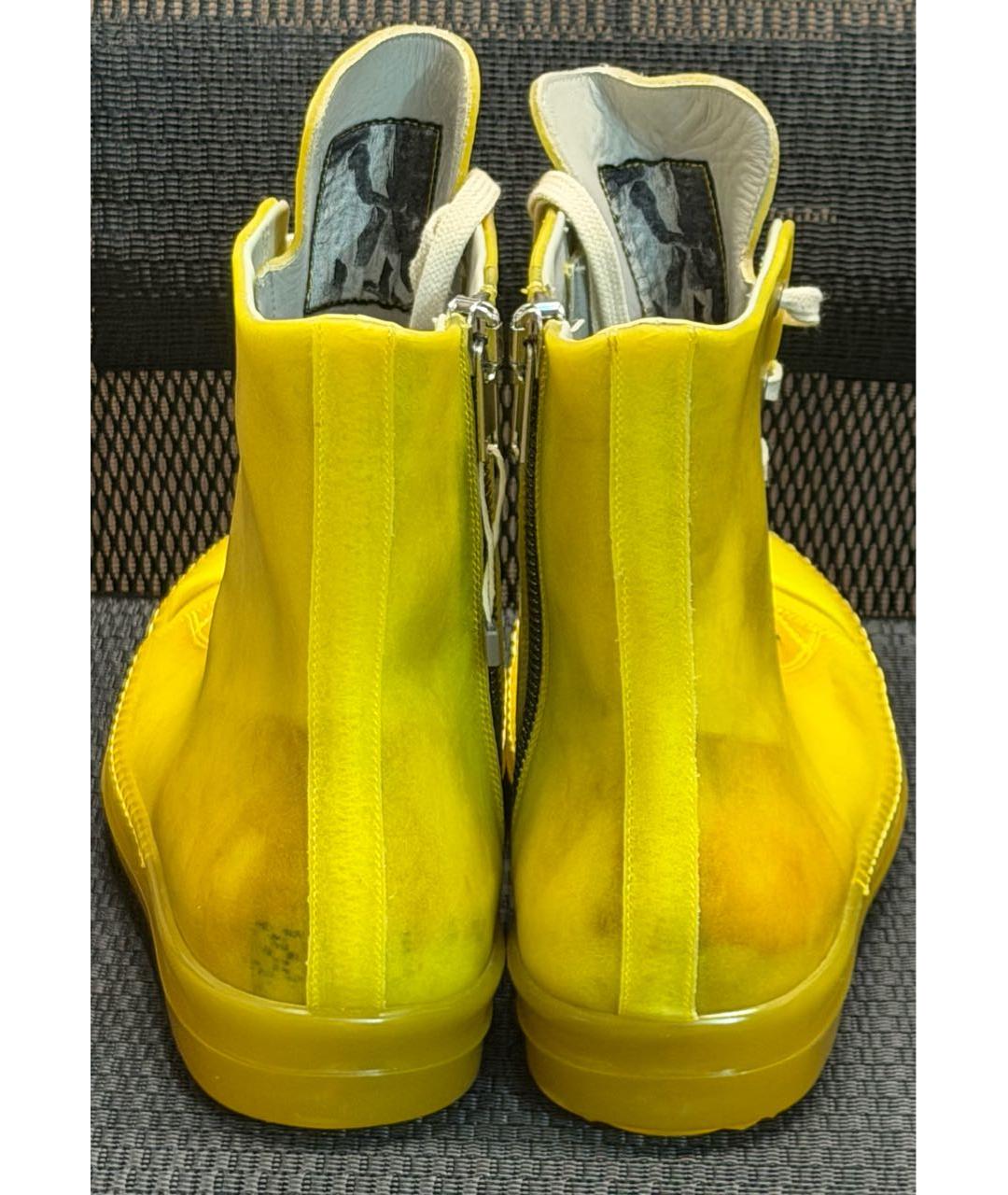 RICK OWENS Желтые кожаные высокие кроссовки / кеды, фото 4