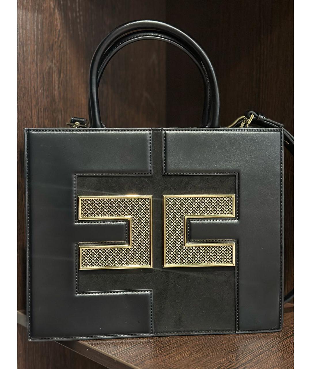 ELISABETTA FRANCHI Черная сумка с короткими ручками из искусственной кожи, фото 9