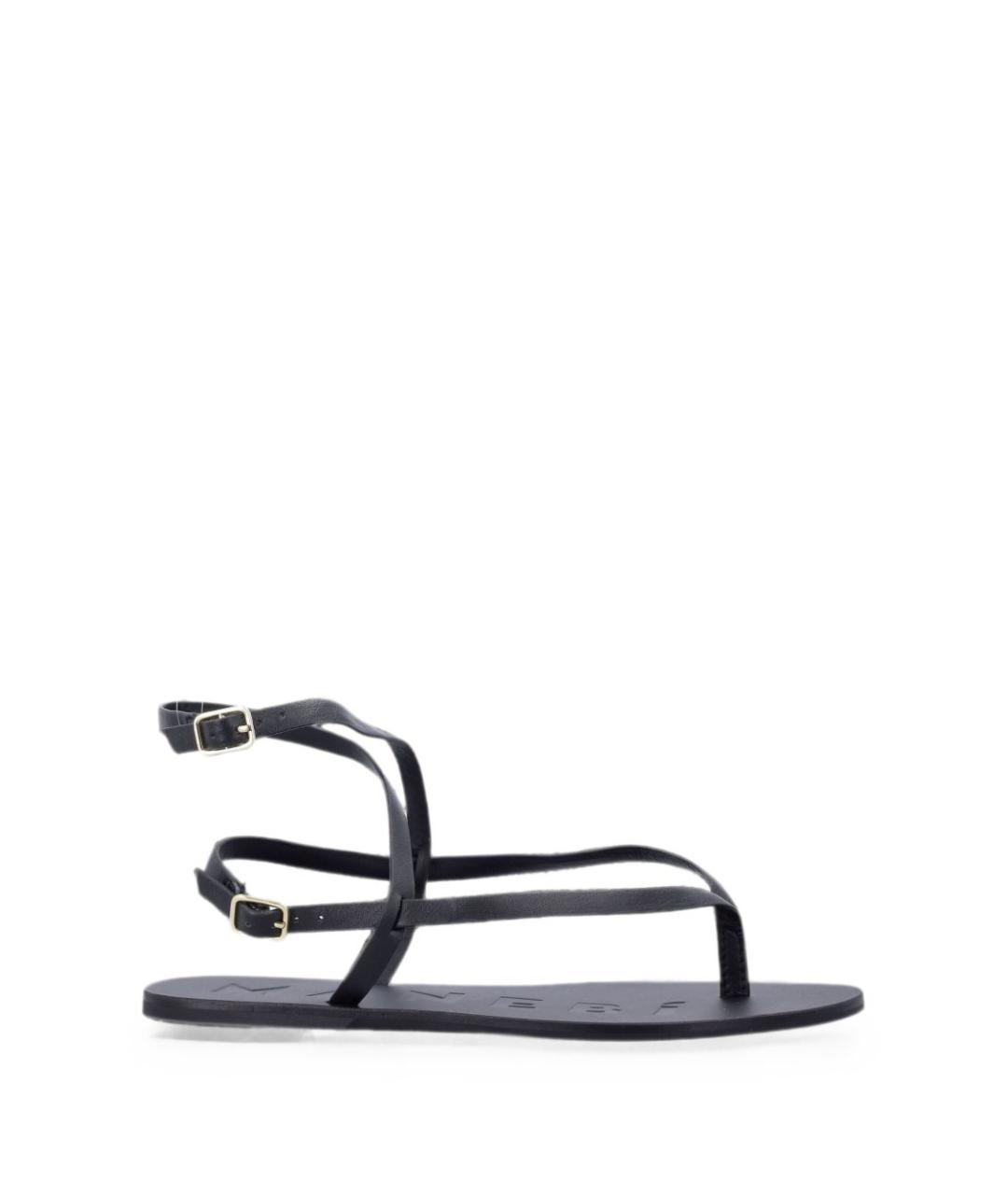 MANEBI Черные кожаные босоножки, фото 1