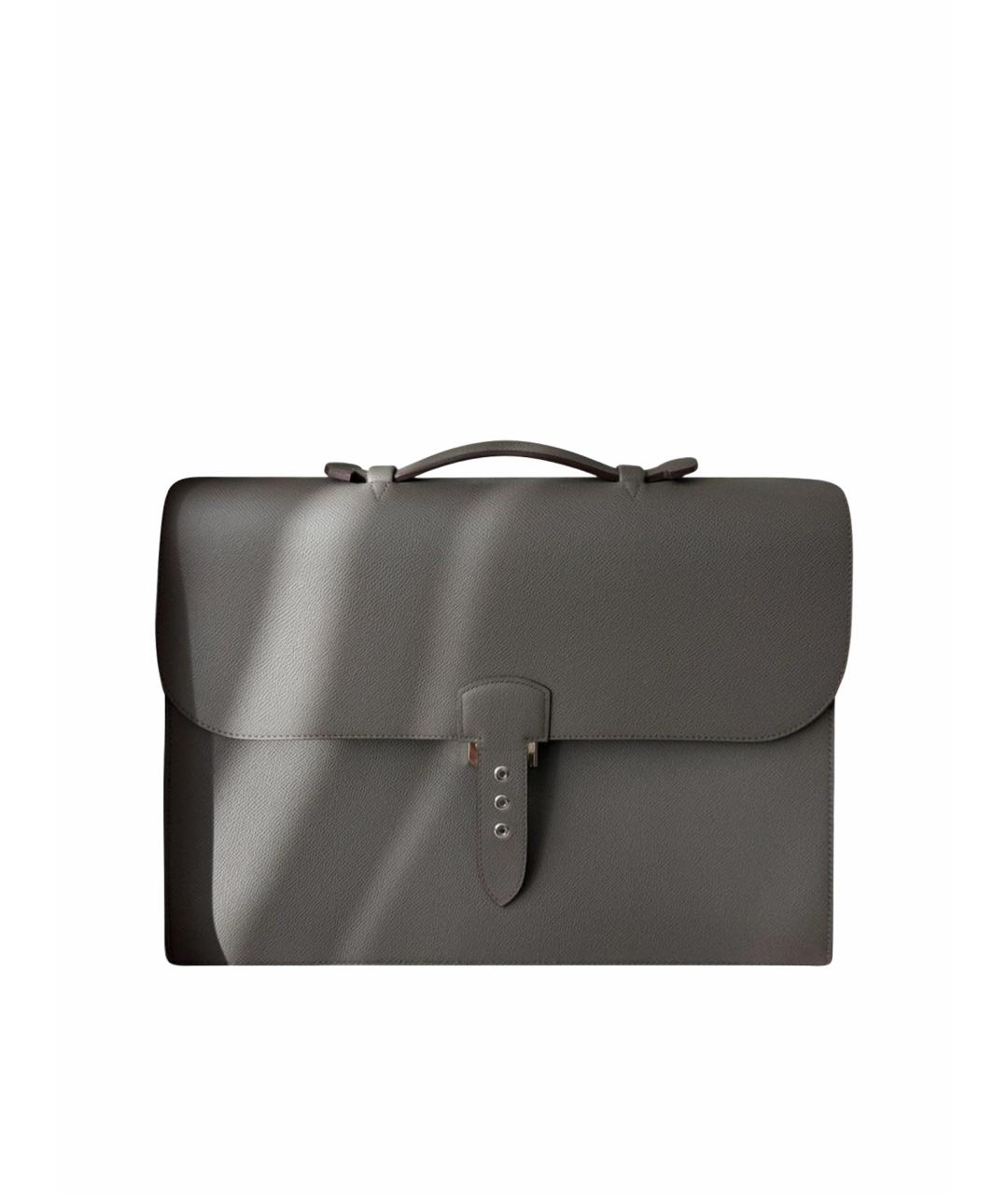 HERMES Антрацитовый кожаный портфель, фото 1