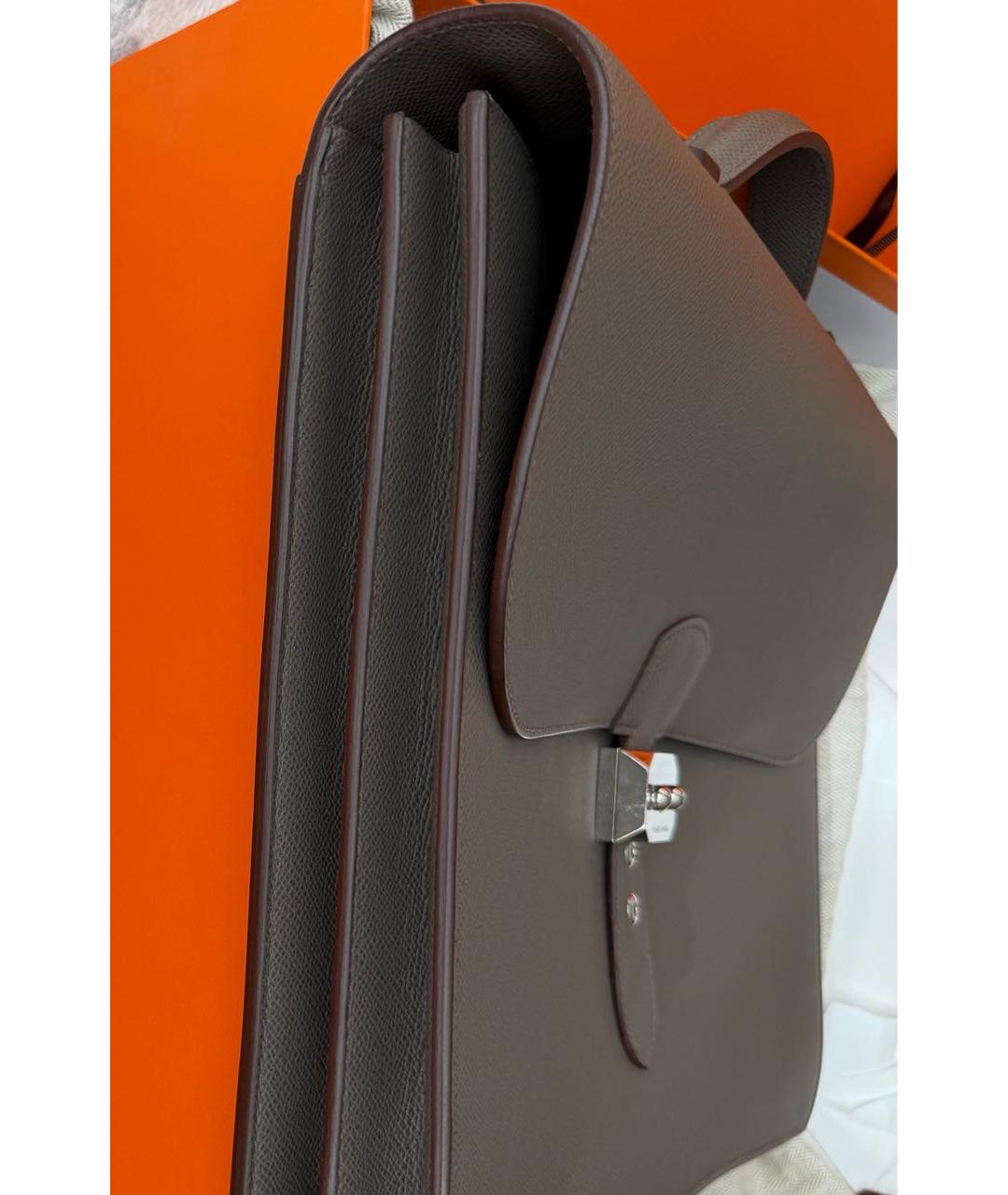 HERMES Антрацитовый кожаный портфель, фото 2