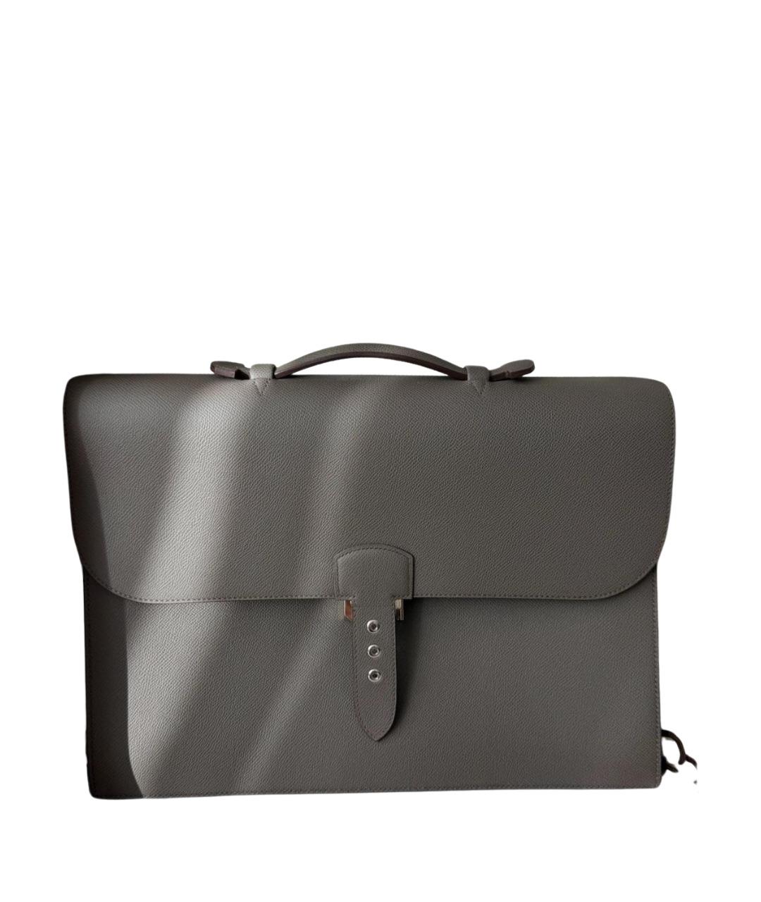 HERMES Антрацитовый кожаный портфель, фото 8