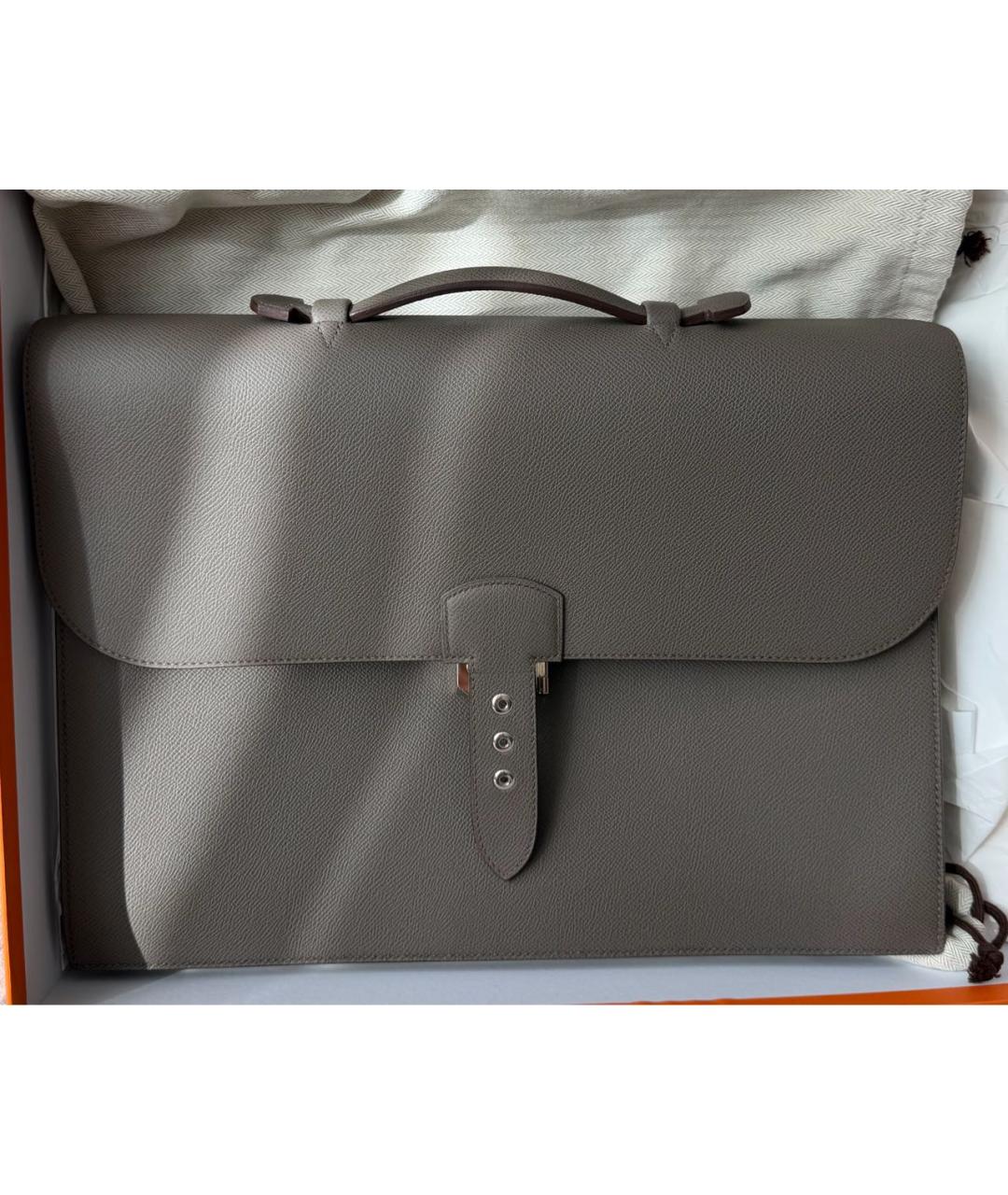 HERMES Антрацитовый кожаный портфель, фото 7