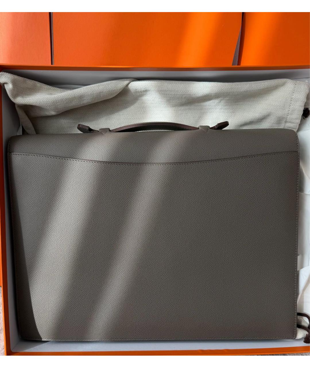 HERMES Антрацитовый кожаный портфель, фото 3