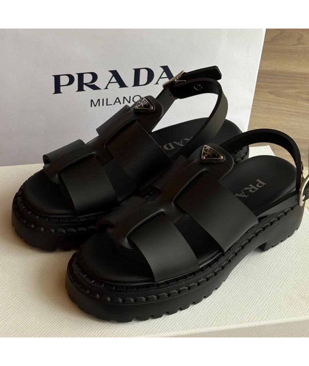PRADA Черные кожаные сандалии, фото 2