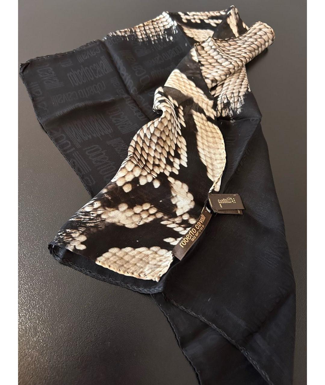 ROBERTO CAVALLI Черный шелковый платок, фото 3