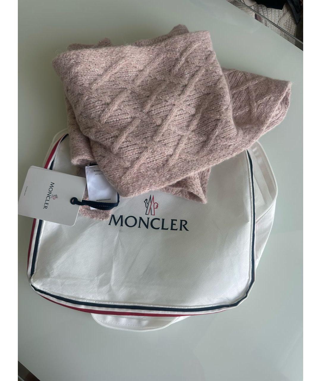 MONCLER Розовый шерстяной шарф, фото 4