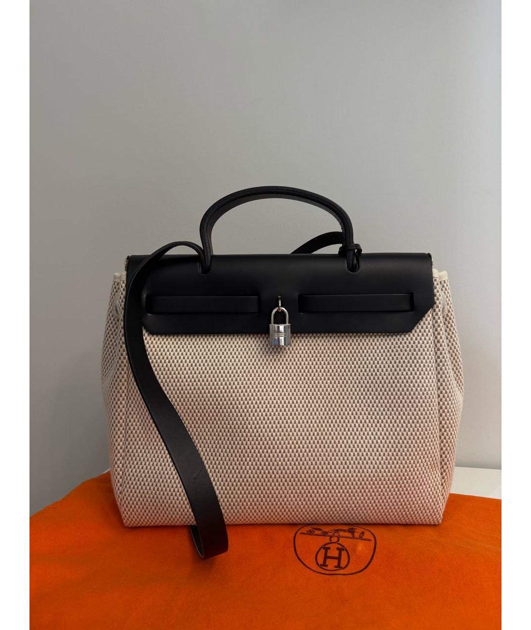HERMES Бежевая тканевая сумка через плечо, фото 3