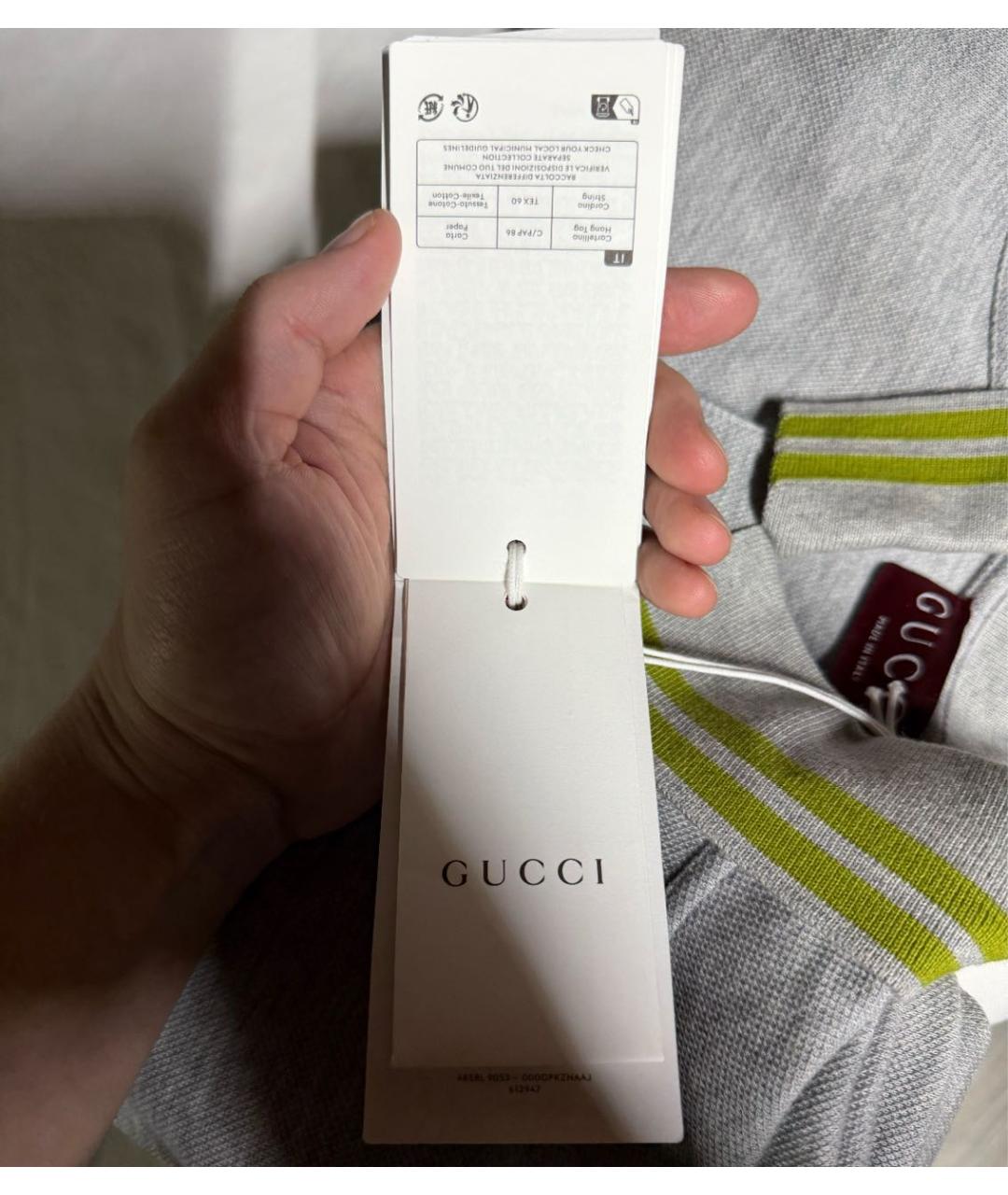 GUCCI Серое хлопковое поло с коротким рукавом, фото 7