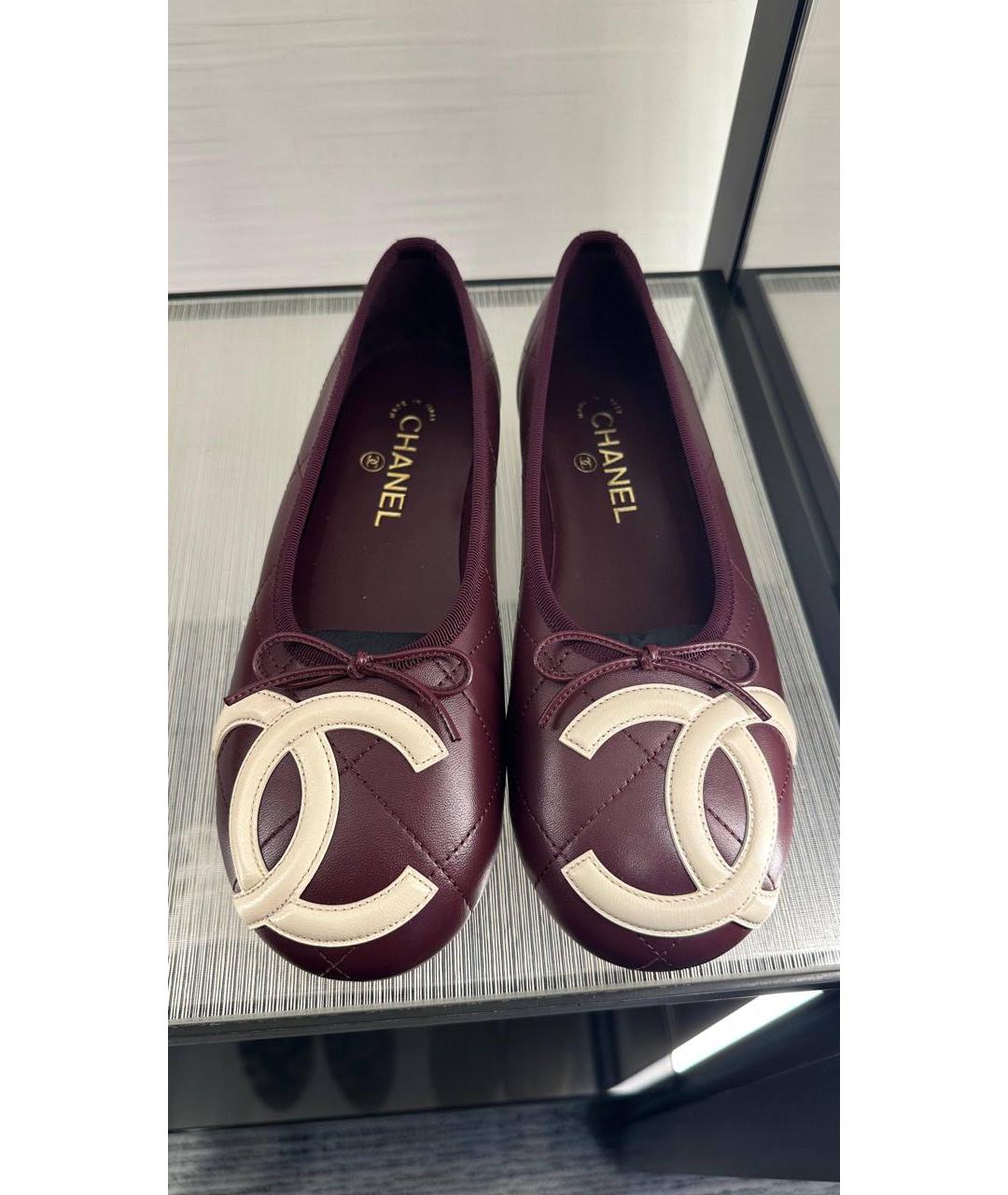 CHANEL Бордовые кожаные балетки, фото 5