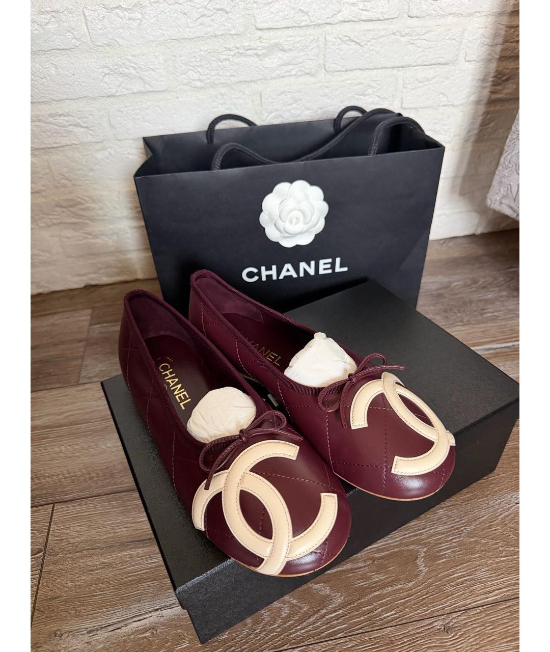 CHANEL Бордовые кожаные балетки, фото 3