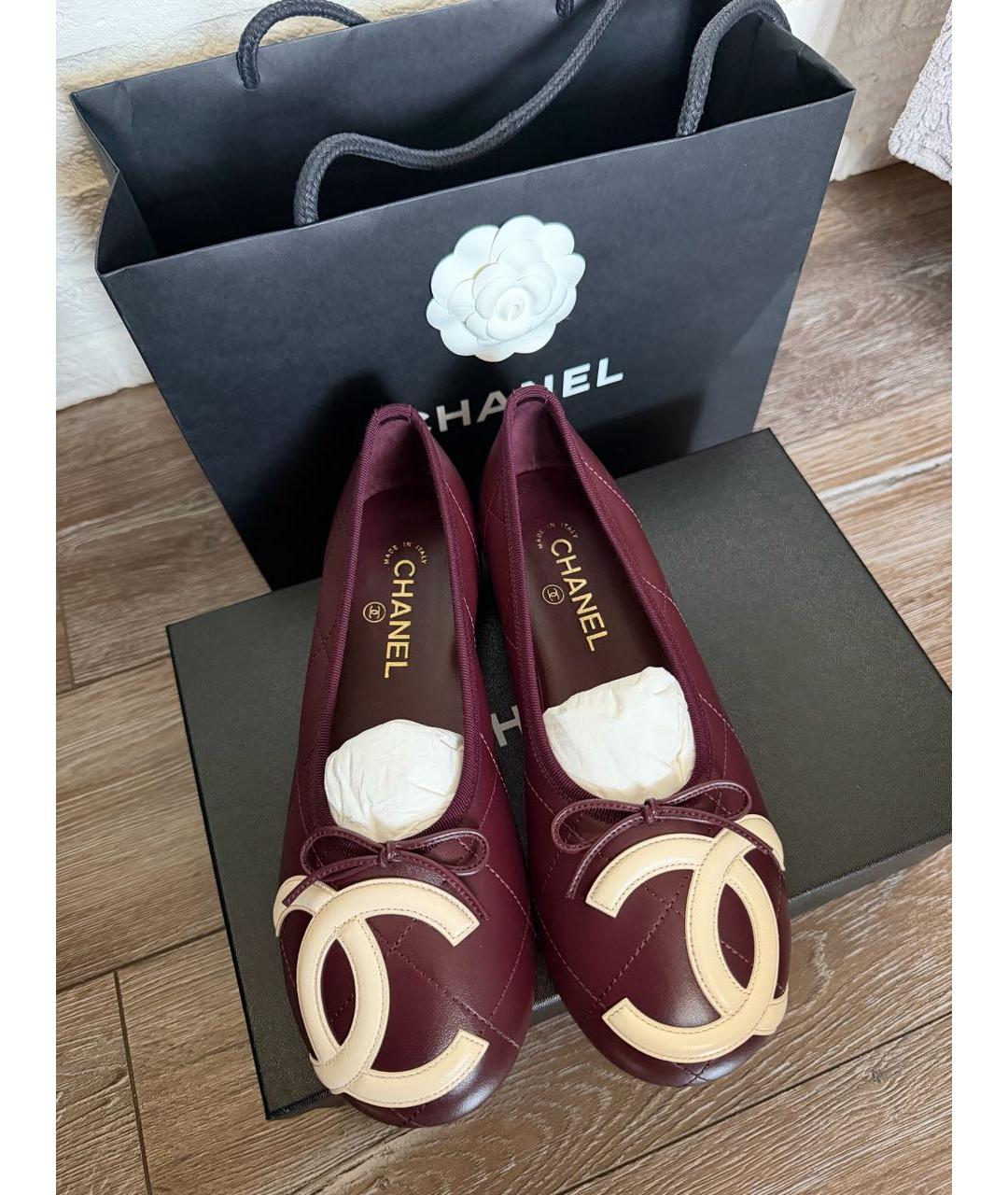 CHANEL Бордовые кожаные балетки, фото 2