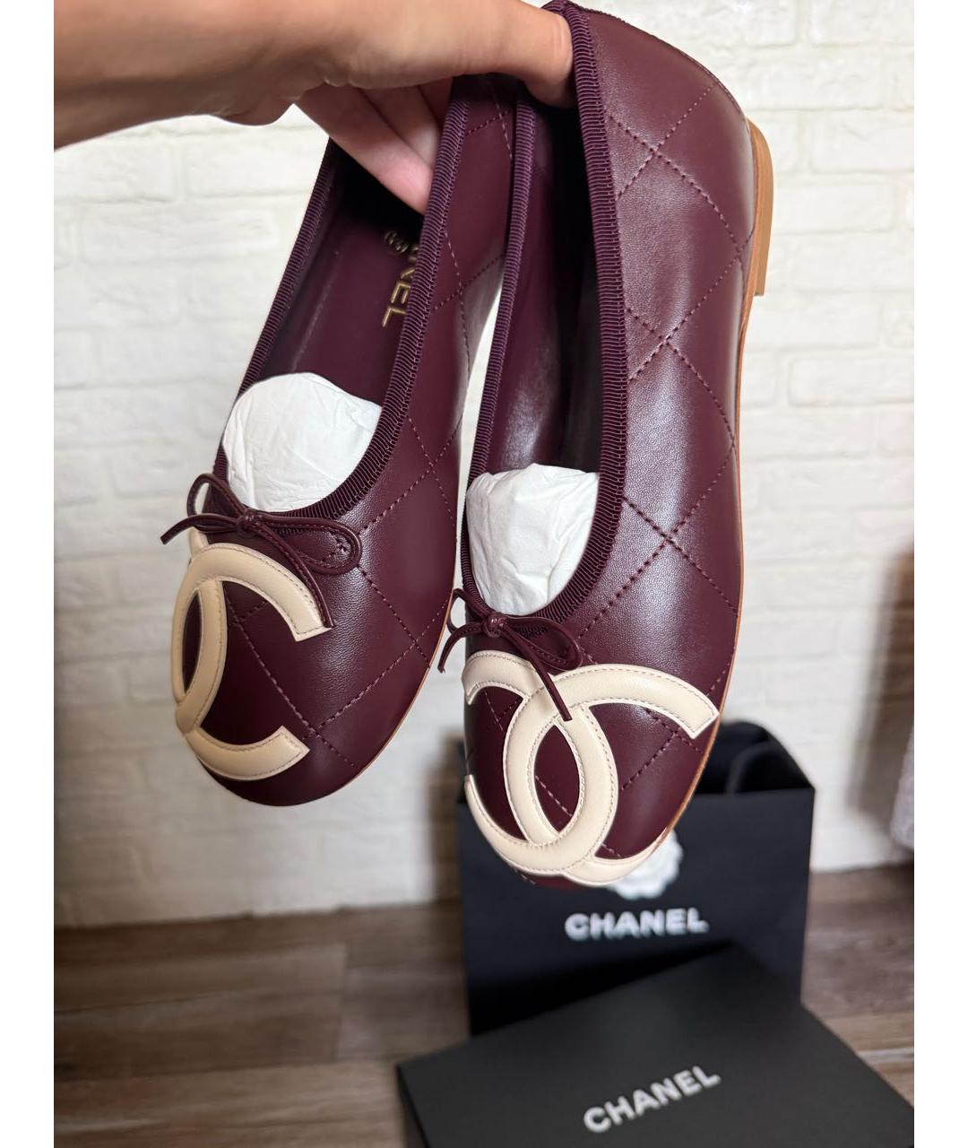 CHANEL Бордовые кожаные балетки, фото 6