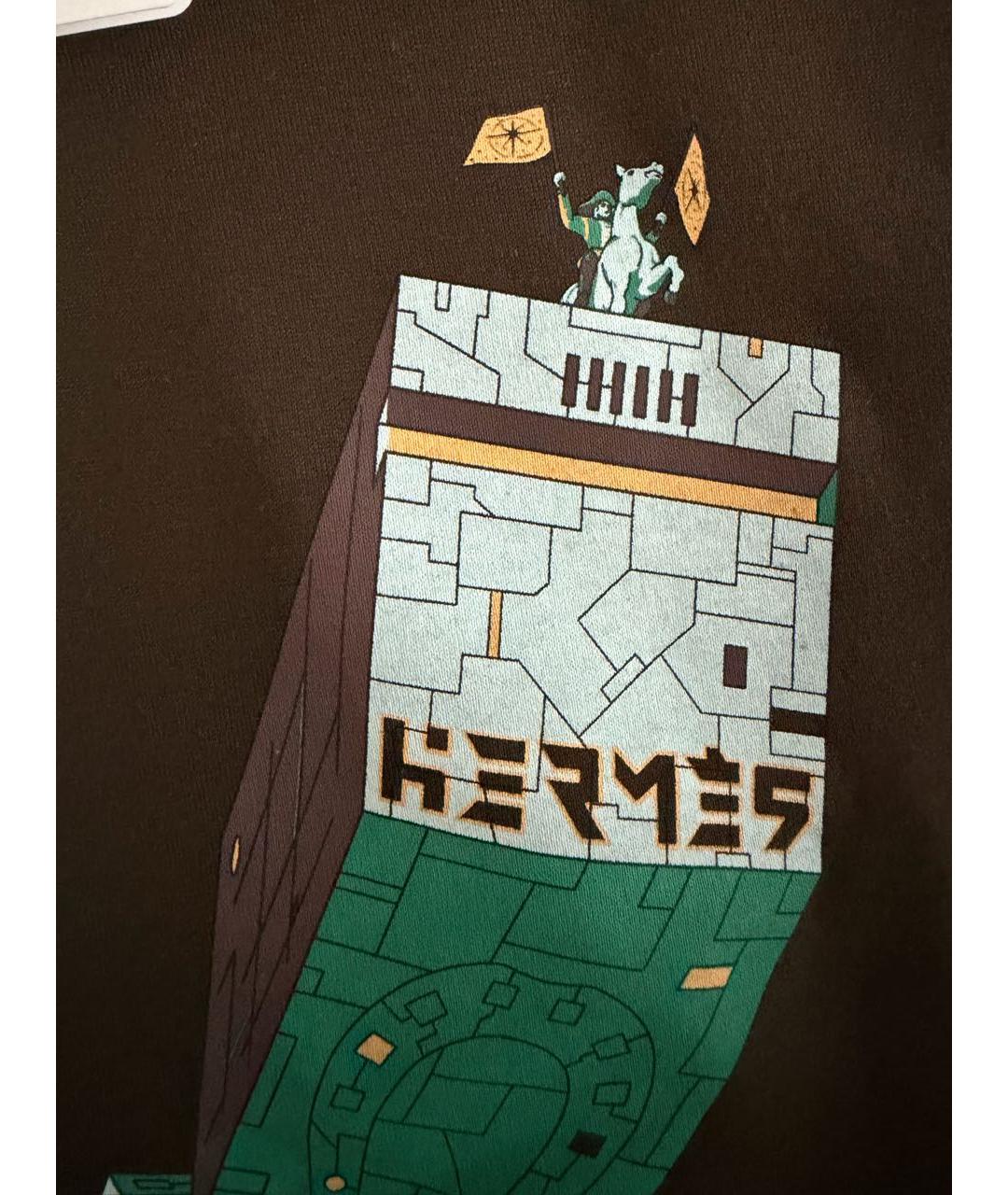 HERMES Коричневая хлопковая футболка, фото 5