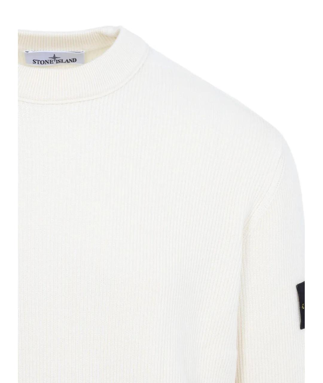 STONE ISLAND Белый хлопковый джемпер / свитер, фото 3