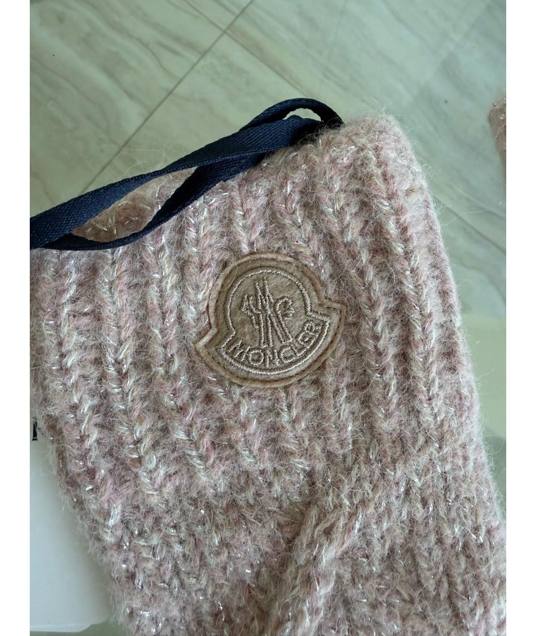 MONCLER Розовые шерстяные перчатки, фото 3