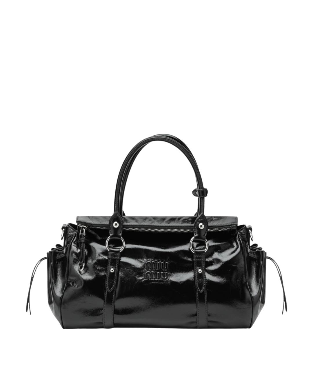 MIU MIU Черная сумка тоут из лакированной кожи, фото 1